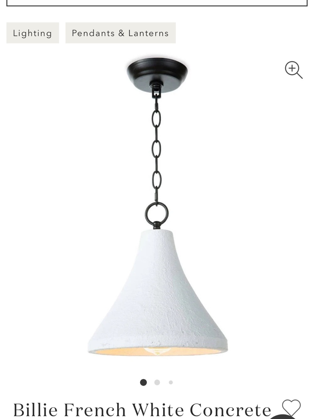 Regina-Andrew White Concrete Pendant Light with Black Chain